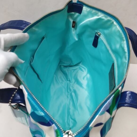 Coach Poppy Multicolor Canvas Leather Trim Zipper Pocket Tote Shoulder Bag - Picture 11 of 16